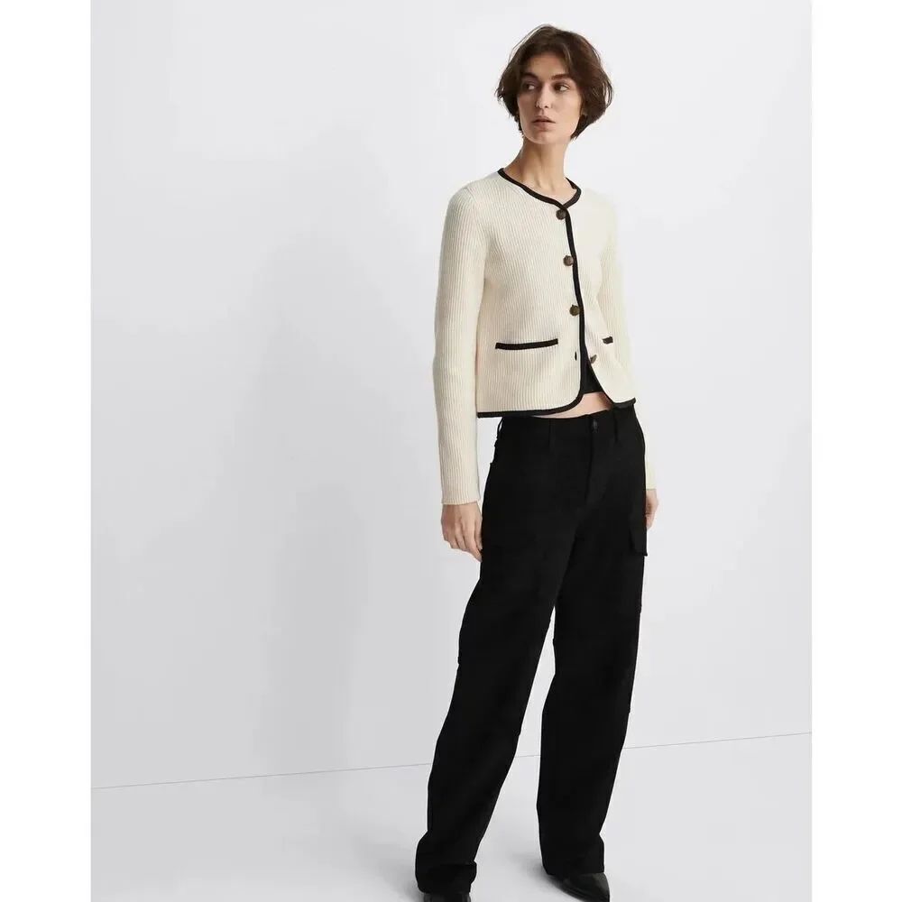 New Rag & Bone Nancy Cardigan Ivory Wool-Blend Ribbed Knit Size Large